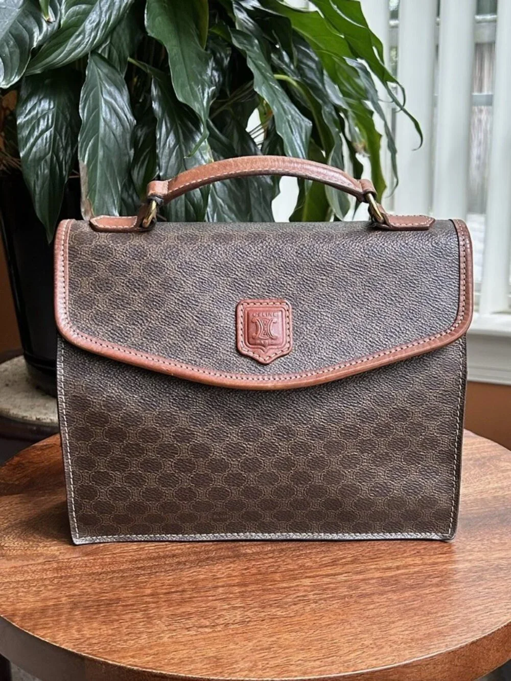 CELINE Macadam Two Way Satchel, Shoulder Bag, Brown